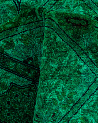 Modern Overdyed Hand Knotted Wool Green Runner 2' 7" x 10' 9"