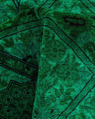 Contemporary Hand-Knotted Overdyed Green Runner 2' 7" x 10' 9"
