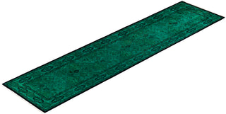 Contemporary Hand-Knotted Overdyed Green Runner 2' 7" x 10' 9"