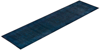 Contemporary Hand Knotted Overdyed Blue Runner 2' 8" x 10' 8"