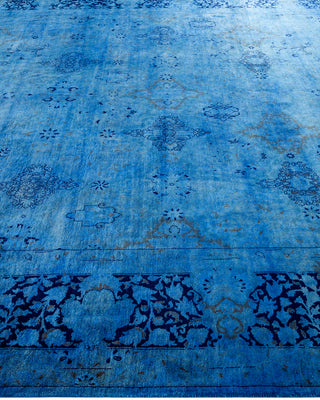 Modern Overdyed Hand Knotted Wool Blue Area Rug 8' 3" x 16' 2"