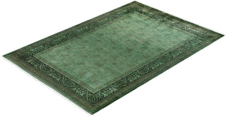 Modern Overdyed Hand Knotted Wool Green Area Rug 6' 3" x 9' 2"