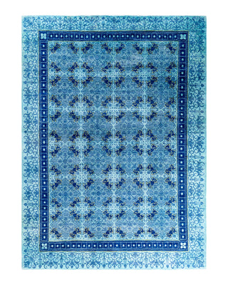 Contemporary Overyed Wool Hand Knotted Blue Area Rug 9' 2" x 11' 5"