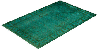 Overdyed Hand-Knotted Wool Modern-Contemporary Green Area Rug 4' 7" x 7' 2"