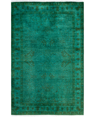 Overdyed Hand-Knotted Wool Modern-Contemporary Green Area Rug 4' 7" x 7' 2"