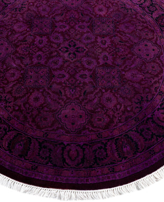 Contemporary Overdyed Wool Hand Knotted Purple Round Area Rug 4' 1" x 4' 1"