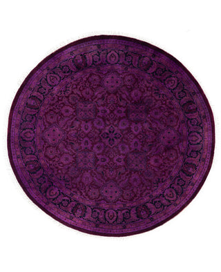 Contemporary Overdyed Wool Hand Knotted Purple Round Area Rug 4' 1" x 4' 1"