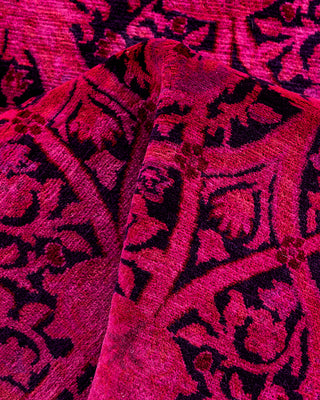 Contemporary Hand-Knotted Overdyed Pink Round Area Rug 7' 1" x 7' 1"