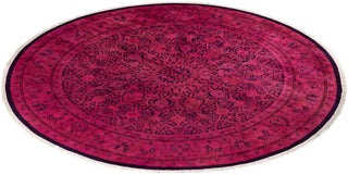 Contemporary Overyed Wool Hand Knotted Pink Round Area Rug 7' 1" x 7' 1"