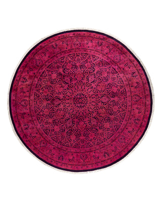 Contemporary Overyed Wool Hand Knotted Pink Round Area Rug 7' 1" x 7' 1"