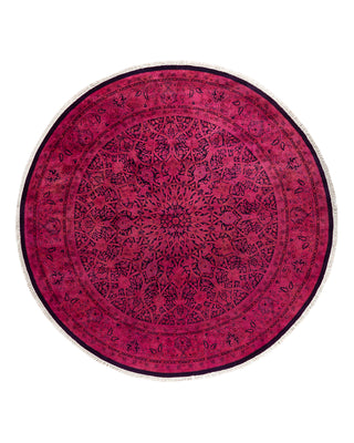 Contemporary Overyed Wool Hand Knotted Pink Round Area Rug 7' 1" x 7' 1"