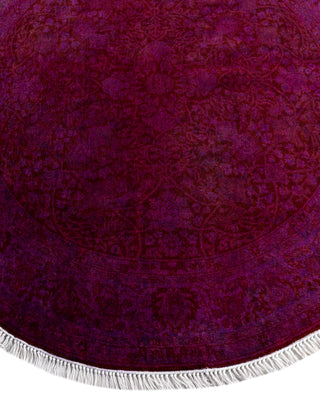 Contemporary Overdyed Wool Hand Knotted Purple Round Area Rug 4' 1" x 4' 1"