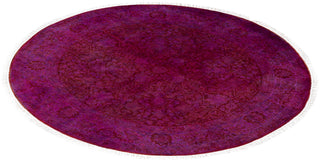 Contemporary Overdyed Wool Hand Knotted Purple Round Area Rug 4' 1" x 4' 1"