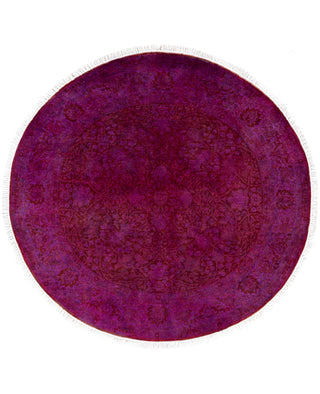 Contemporary Overdyed Wool Hand Knotted Purple Round Area Rug 4' 1" x 4' 1"