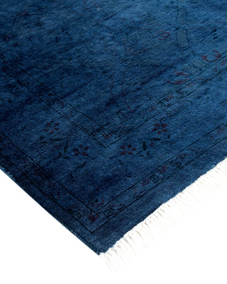 Modern Overdyed Hand Knotted Wool Blue Runner 2' 7" x 14' 9"