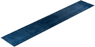 Modern Overdyed Hand Knotted Wool Blue Runner 2' 7" x 14' 9"