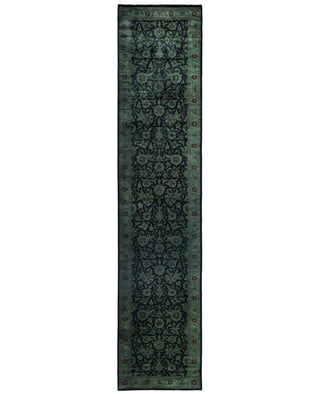 Overdyed Hand-Knotted Wool Modern-Contemporary Green Runner 2' 7" x 12' 0"