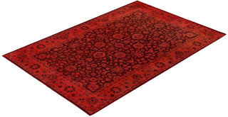 Modern Overdyed Hand Knotted Wool Orange Area Rug 4' 3" x 6' 4"