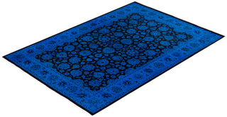 Modern Overdyed Hand Knotted Wool Blue Area Rug 4' 2" x 6' 0"