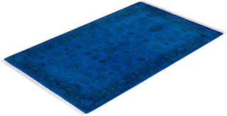 Modern Overdyed Hand Knotted Wool Blue Area Rug 3' 2" x 5' 1"