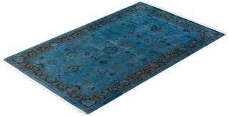 Modern Overdyed Hand Knotted Wool Blue Area Rug 3' 2" x 5' 2"