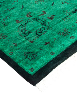 Modern Overdyed Hand Knotted Wool Green Area Rug 9' 0" x 12' 1"