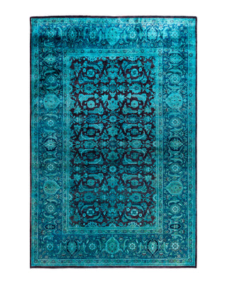 Contemporary Overyed Wool Hand Knotted Blue Area Rug 6' 2" x 9' 3"