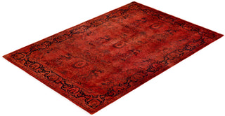 Modern Overdyed Hand Knotted Wool Red Area Rug 4' 1" x 5' 10"