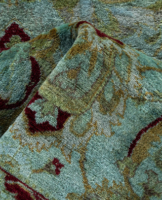 Contemporary Overdyed Wool Hand Knotted Green Runner 2' 6" x 8' 5"