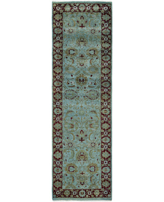 Contemporary Overdyed Wool Hand Knotted Green Runner 2' 6" x 8' 5"