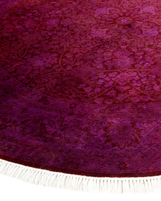 Modern Overdyed Hand Knotted Wool Purple Round Area Rug 5' 1" x 5' 1"
