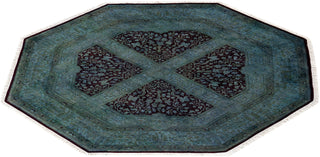Modern Overdyed Hand Knotted Wool Blue Octagon Area Rug 5' 1" x 5' 1"