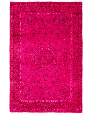Overdyed Hand-Knotted Wool Modern-Contemporary Pink Area Rug 4' 1" x 6' 4"