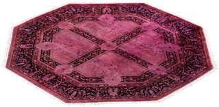 Modern Overdyed Hand Knotted Wool Pink Octagon Area Rug 4' 1" x 4' 1"