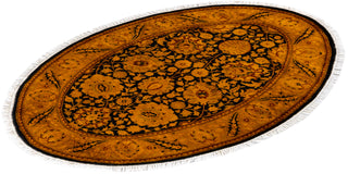 Modern Overdyed Hand Knotted Wool Gold Oval Area Rug 3' 1" x 4' 7"