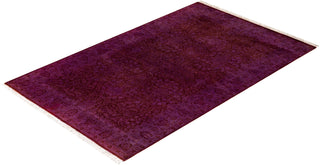 Modern Overdyed Hand Knotted Wool Purple Area Rug 4' 0" x 6' 3"