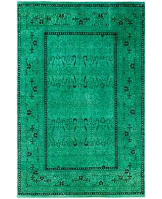 Overdyed Hand-Knotted Wool Modern-Contemporary Green Area Rug 4' 9" x 7' 6"