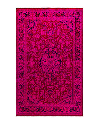 Contemporary Overyed Wool Hand Knotted Pink Area Rug 4' 8" x 7' 3"