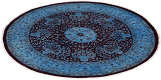 Contemporary Hand-Knotted Overdyed Blue Round Area Rug 6' 1" x 6' 1"
