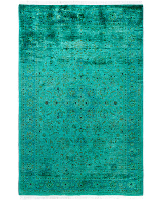 Overdyed Hand-Knotted Wool Modern-Contemporary Green Area Rug 4' 8" x 7' 4"
