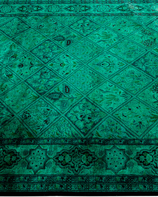 Contemporary Hand-Knotted Overdyed Green Runner 4' 3" x 19' 10"