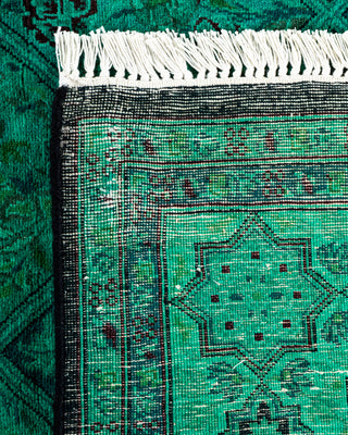 Contemporary Hand-Knotted Overdyed Green Runner 4' 3" x 19' 10"
