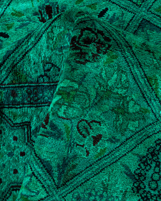 Contemporary Hand-Knotted Overdyed Green Runner 4' 3" x 19' 10"