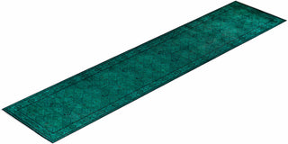 Contemporary Hand-Knotted Overdyed Green Runner 4' 3" x 19' 10"