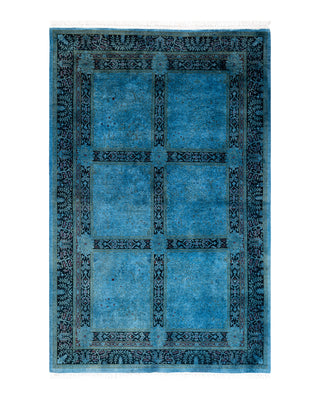 Contemporary Fine Vibrance Blue Wool Area Rug 4' 1" x 6' 4"