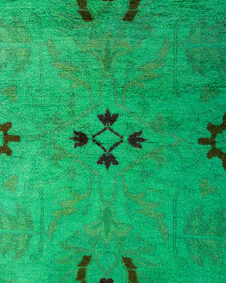 Contemporary Hand-Knotted Overdyed Green Runner 2' 6" x 10' 2"