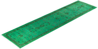 Contemporary Hand-Knotted Overdyed Green Runner 2' 6" x 10' 2"
