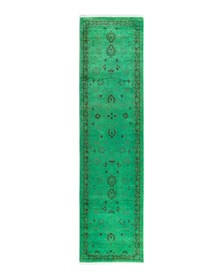 Contemporary Overyed Wool Hand Knotted Green Runner 2' 6" x 10' 2"