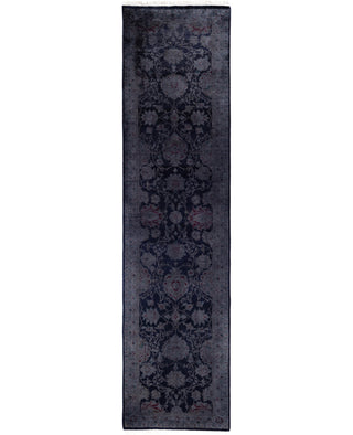 Contemporary Overdyed Wool Hand Knotted Navy Runner 2' 6" x 10' 1"