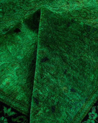 Modern Overdyed Hand Knotted Wool Green Runner 3' 1" x 12' 8"
